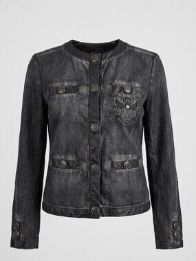 VOTRE NOM French Designer Acid Wash Wing Crest Jacket Cotton Spandex - Sz 8/40